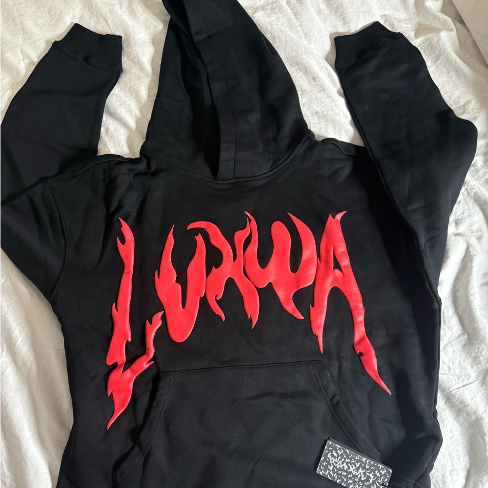 LYXWA Black Hoodie with Red Logo